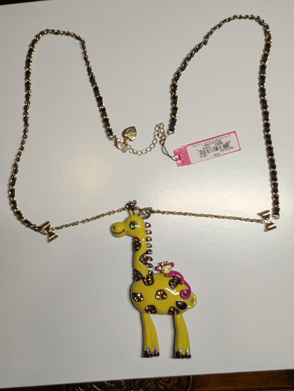 Betsey Johnson Yellow Giraffe Pendant Necklace with Pink Accents